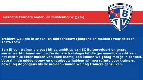 Trainers welkom in onder- en middenbouw (jongens en meiden) voor seizoen 2023-2024