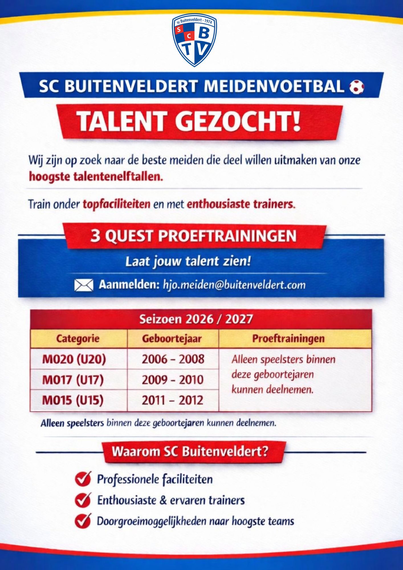 Proeftrainingen voor de MO15, MO17 en MO20